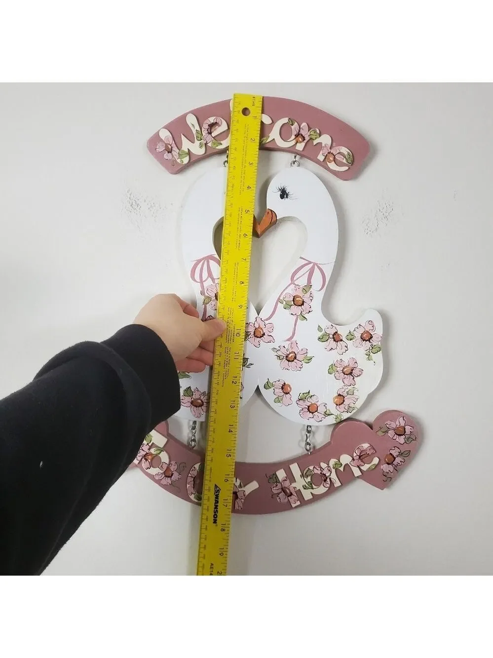 Floral Swan Wooden Wall Sign Pink Hues Hand Painted